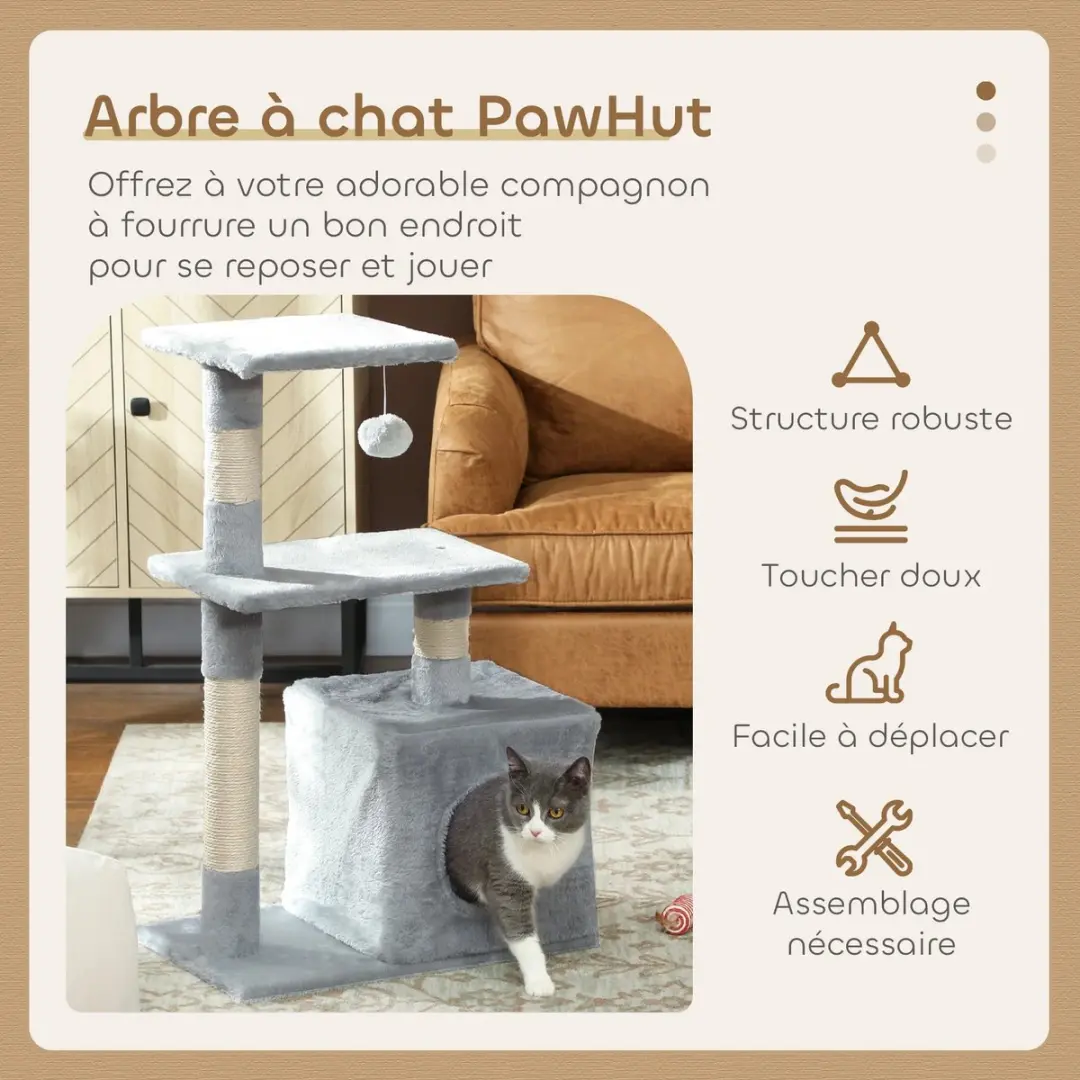 Pawhut Kattenboom Donkergrijs - 2 Planken Nis Bal