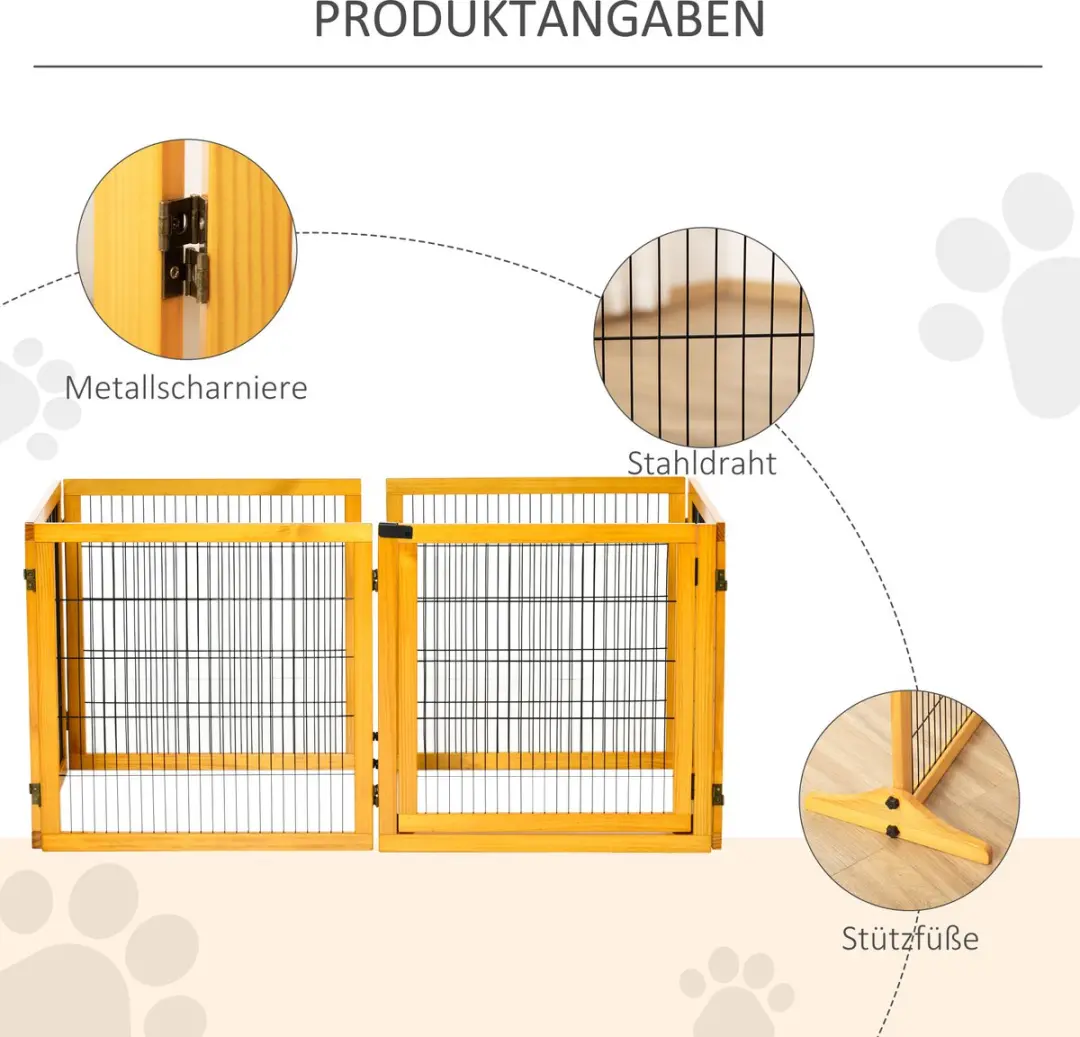 Pawhut Opvouwbaar Hondenhek 6-delig - Geel