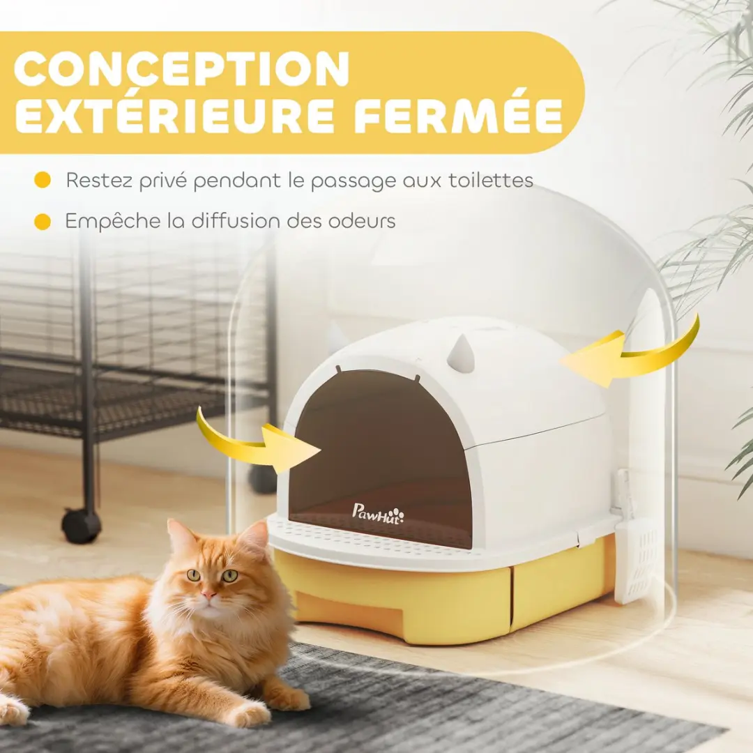 Pawhut Kattenbak PP - 40,5x52x39cm - Geel