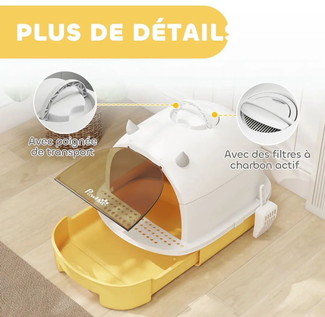 Pawhut Kattenbak PP - 40,5x52x39cm - Geel