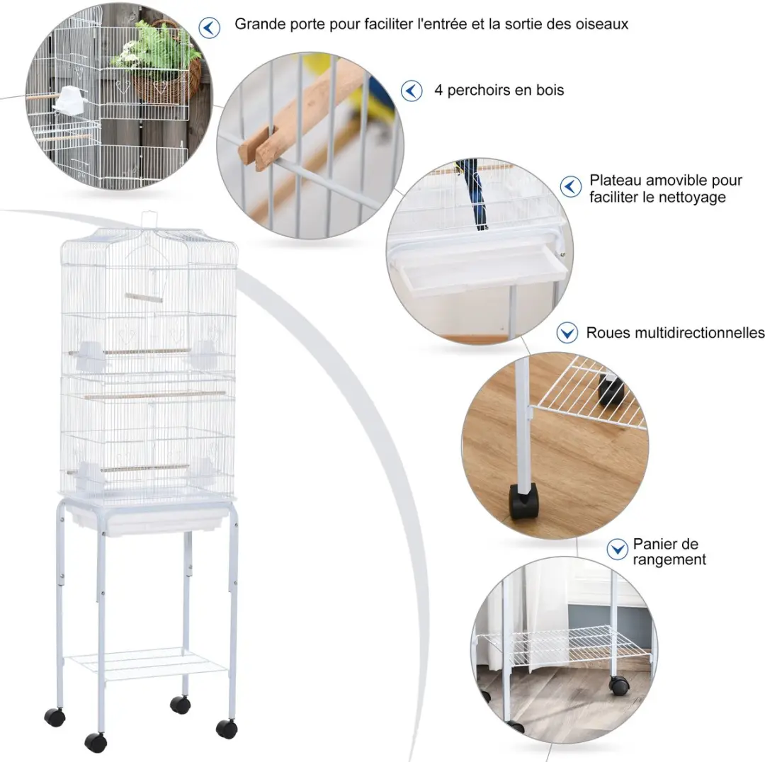 Pawhut Vogelkooi Staand 46,5x36x157cm - Wit