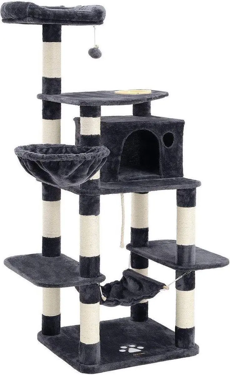 Songmics XXL Kattenhuis 5 Niveaus - 3 Ligplekken - Zwart/Grijs