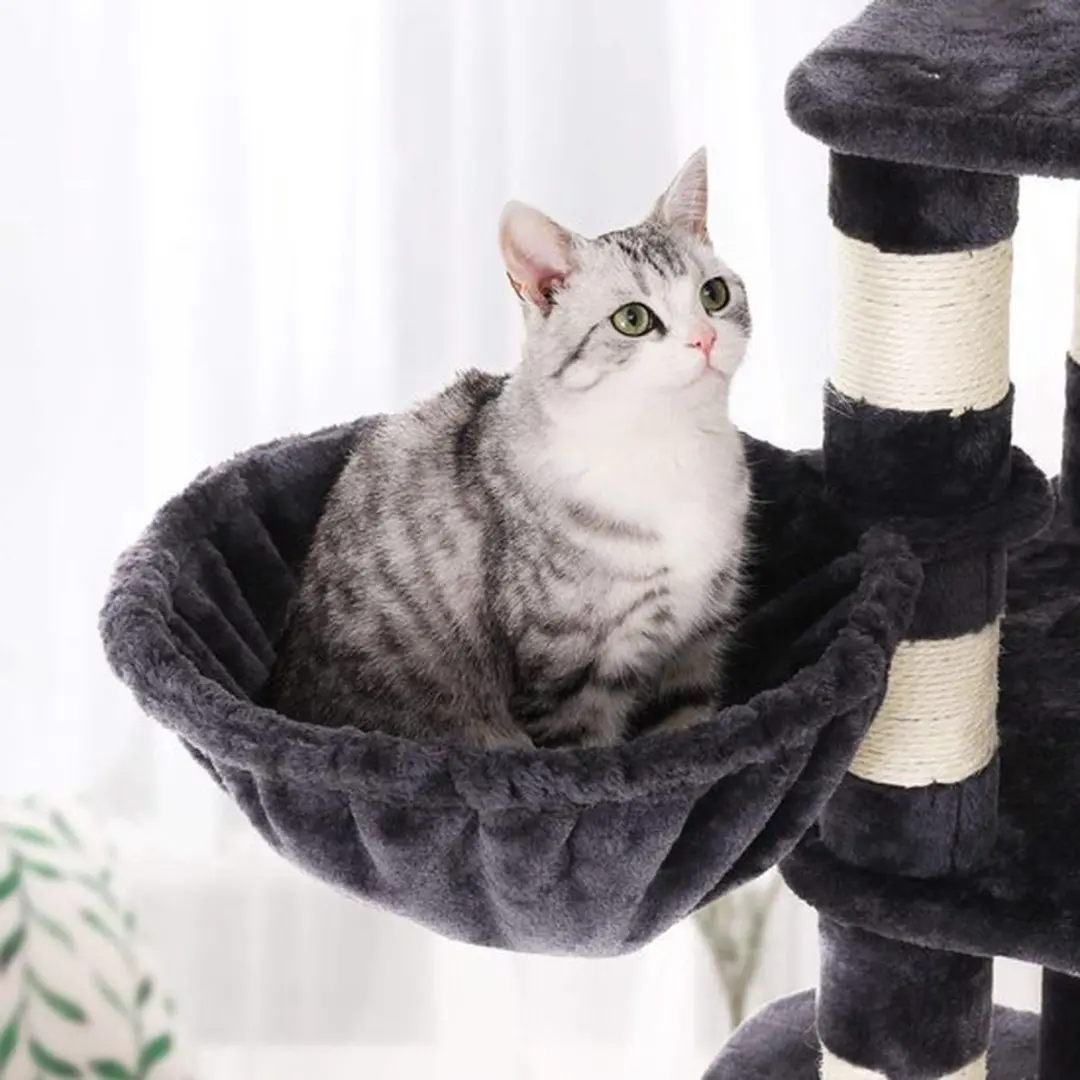 Songmics XXL Kattenhuis 5 Niveaus - 3 Ligplekken - Zwart/Grijs
