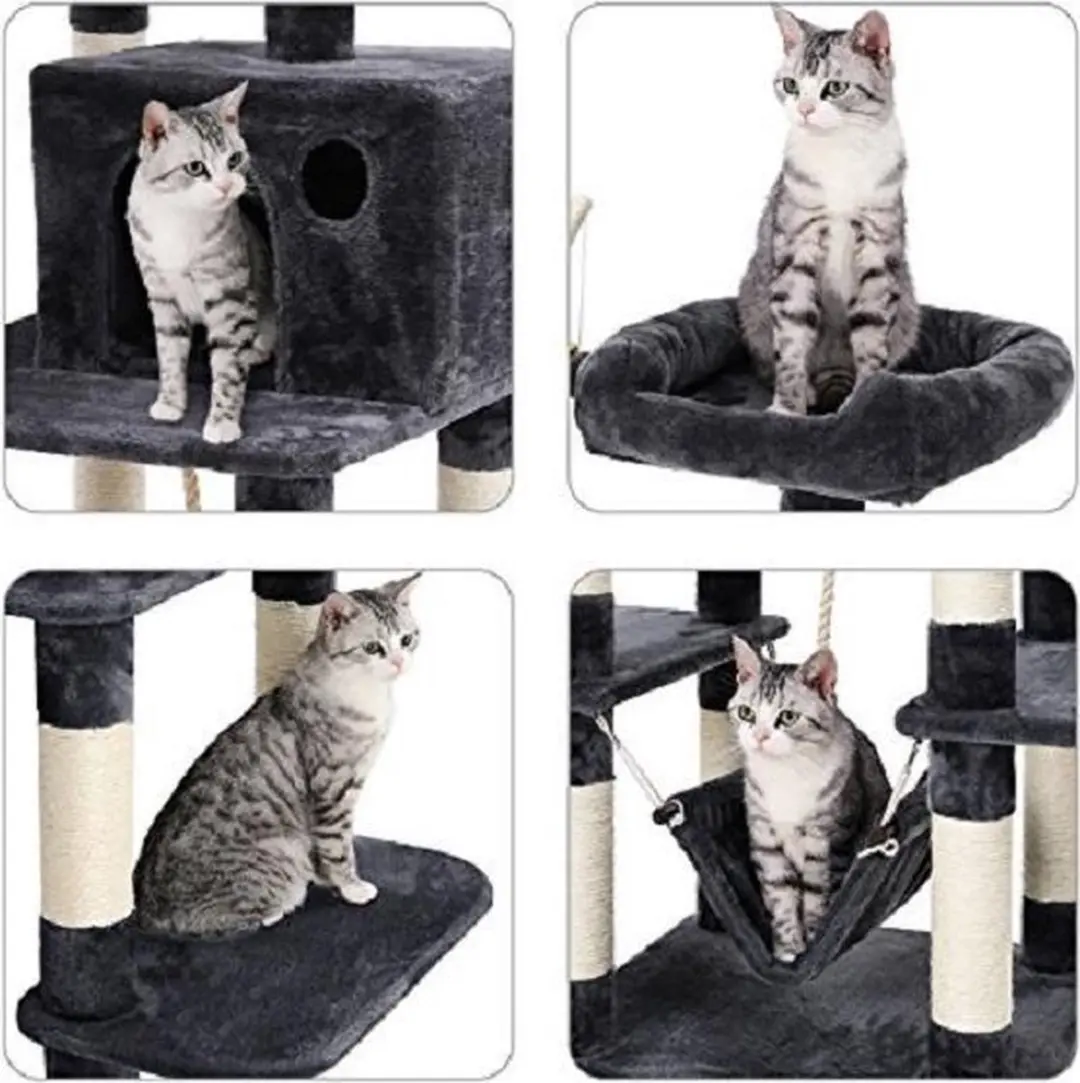 Songmics XXL Kattenhuis 5 Niveaus - 3 Ligplekken - Zwart/Grijs