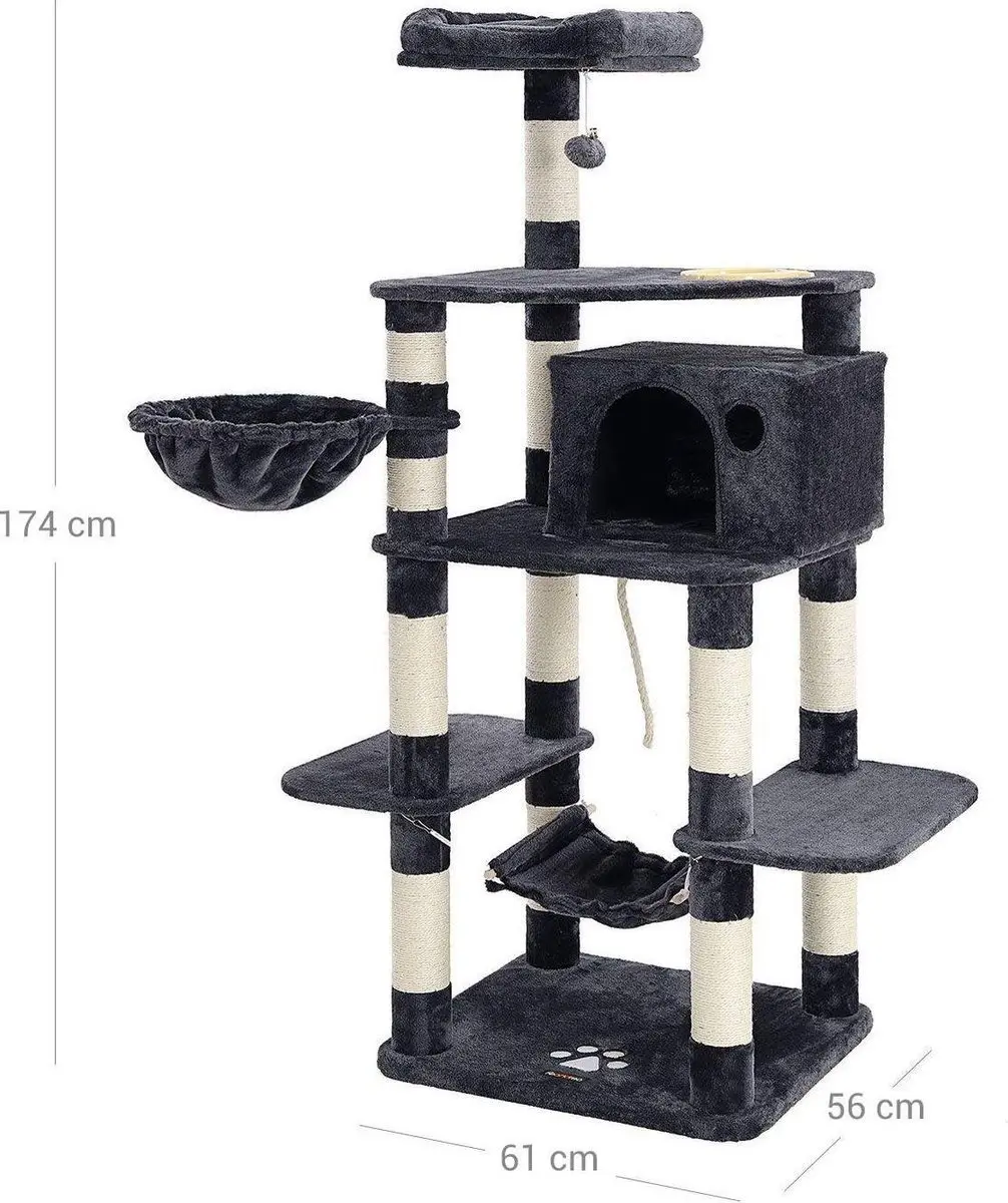 Songmics XXL Kattenhuis 5 Niveaus - 3 Ligplekken - Zwart/Grijs