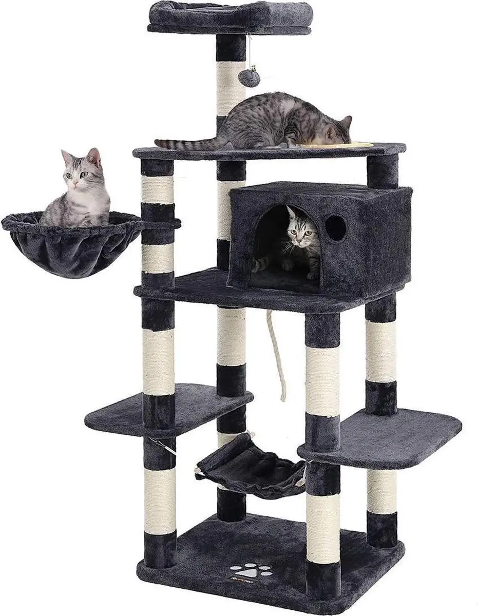 Songmics XXL Kattenhuis 5 Niveaus - 3 Ligplekken - Zwart/Grijs - afbeelding 6 van 6
