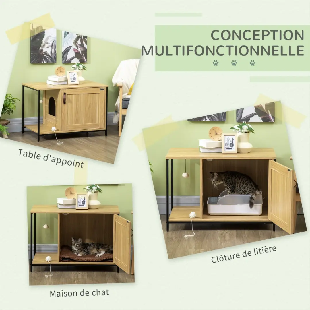 Pawhut Kattenbak 80x48x55cm - Eiken
