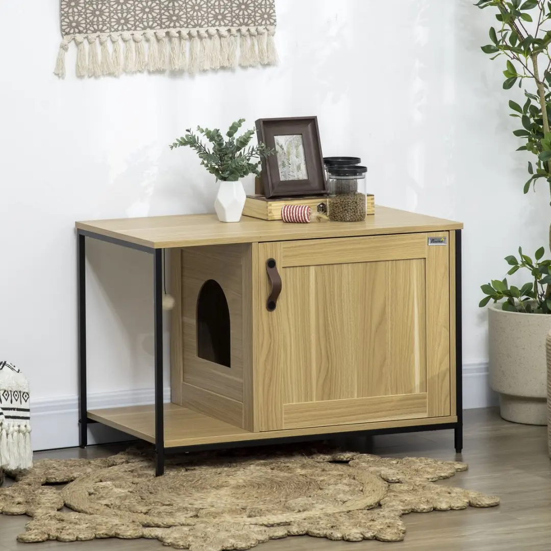 Pawhut Kattenbak 80x48x55cm - Eiken