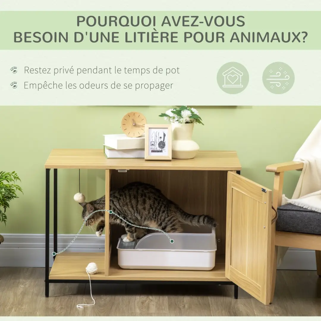 Pawhut Kattenbak 80x48x55cm - Eiken