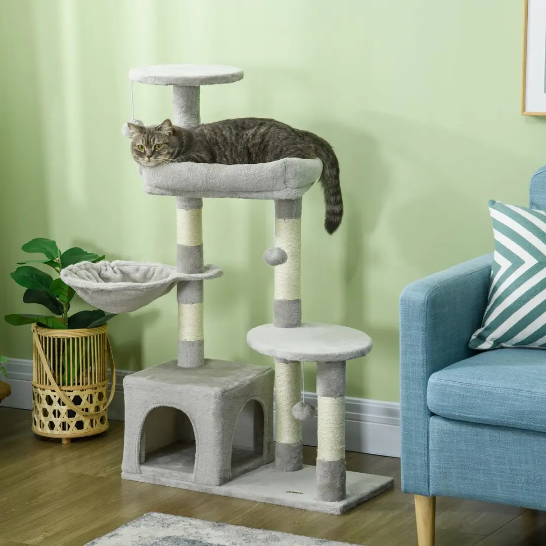 Pawhut Kattenboom - 65x30x104cm - Lichtgrijs
