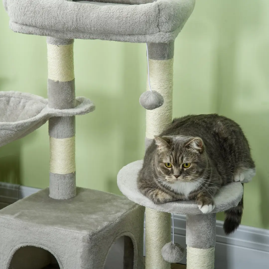 Pawhut Kattenboom - 65x30x104cm - Lichtgrijs