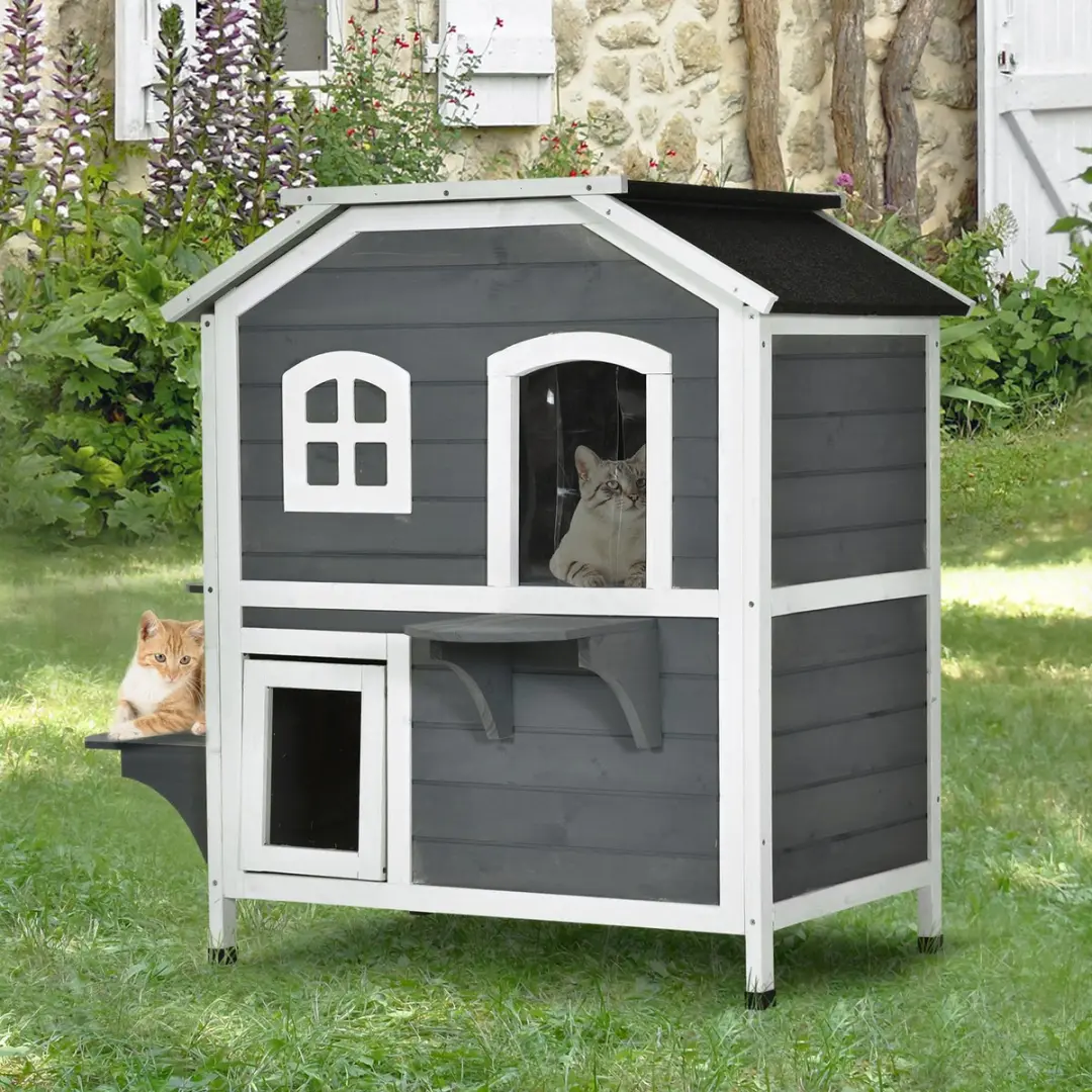 Pawhut Kattenhuis 2 Verdiepingen - Grijs