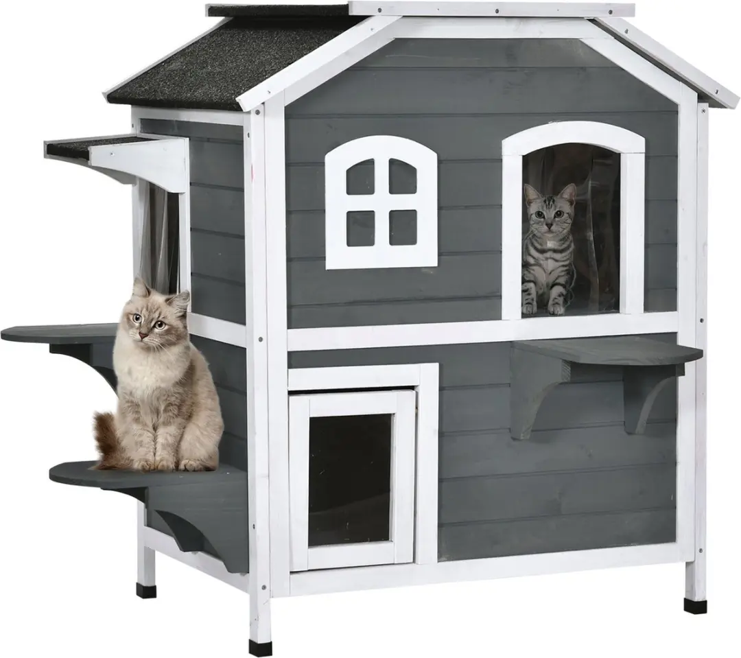 Pawhut Kattenhuis 2 Verdiepingen - Grijs - afbeelding 6 van 6