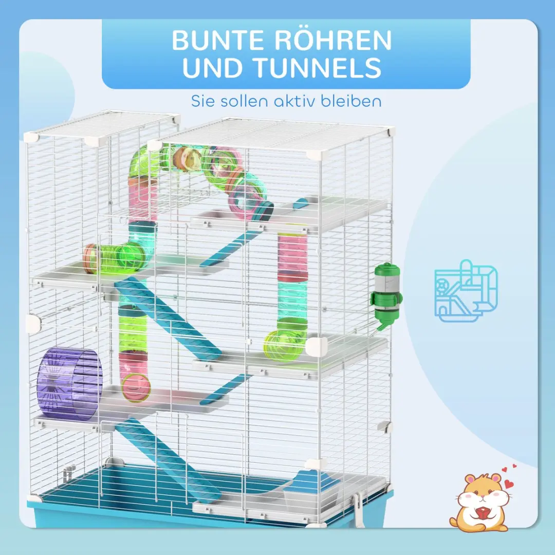 Pawhut Hamsterkooi 6-Verdiepingen - 58x36x81cm - Hellblau