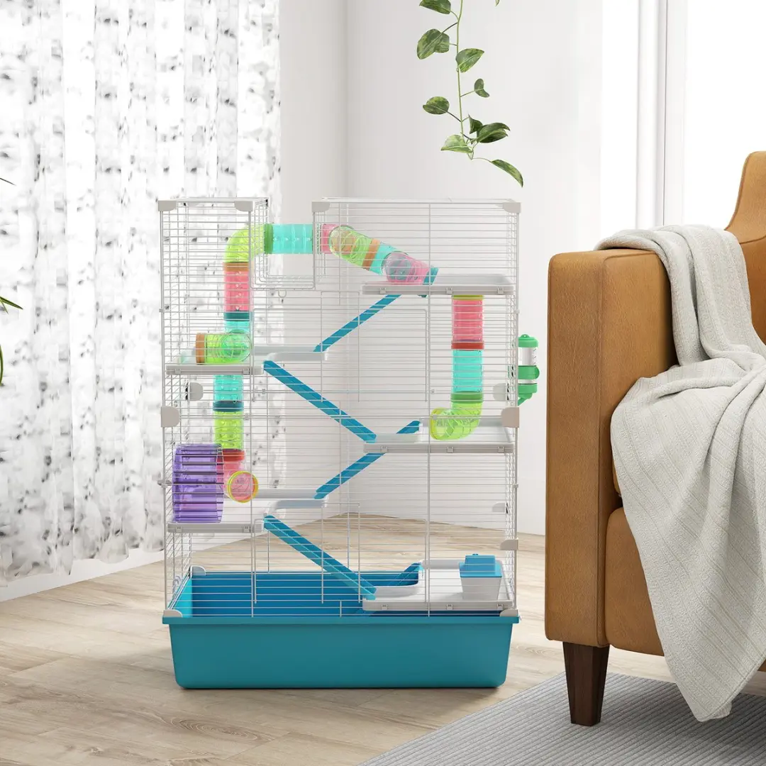 Pawhut Hamsterkooi 6-Verdiepingen - 58x36x81cm - Hellblau