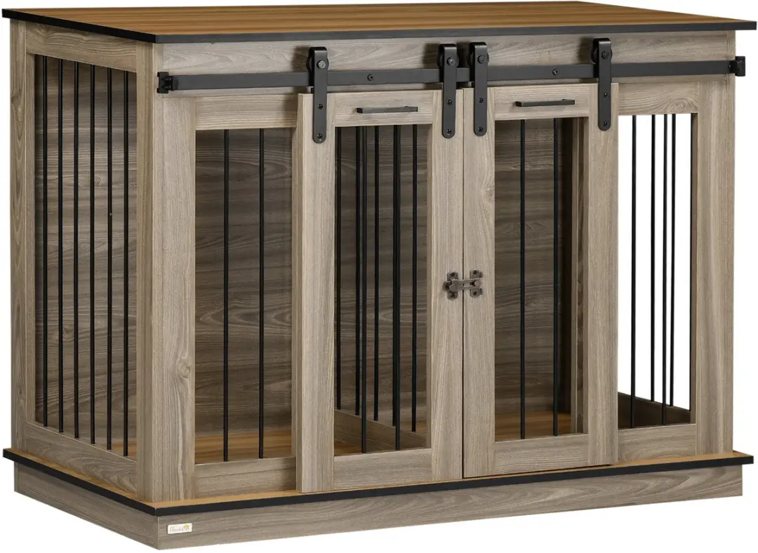 Pawhut Hondenhok 2-ruimte - 120x60x88,5cm Eiken