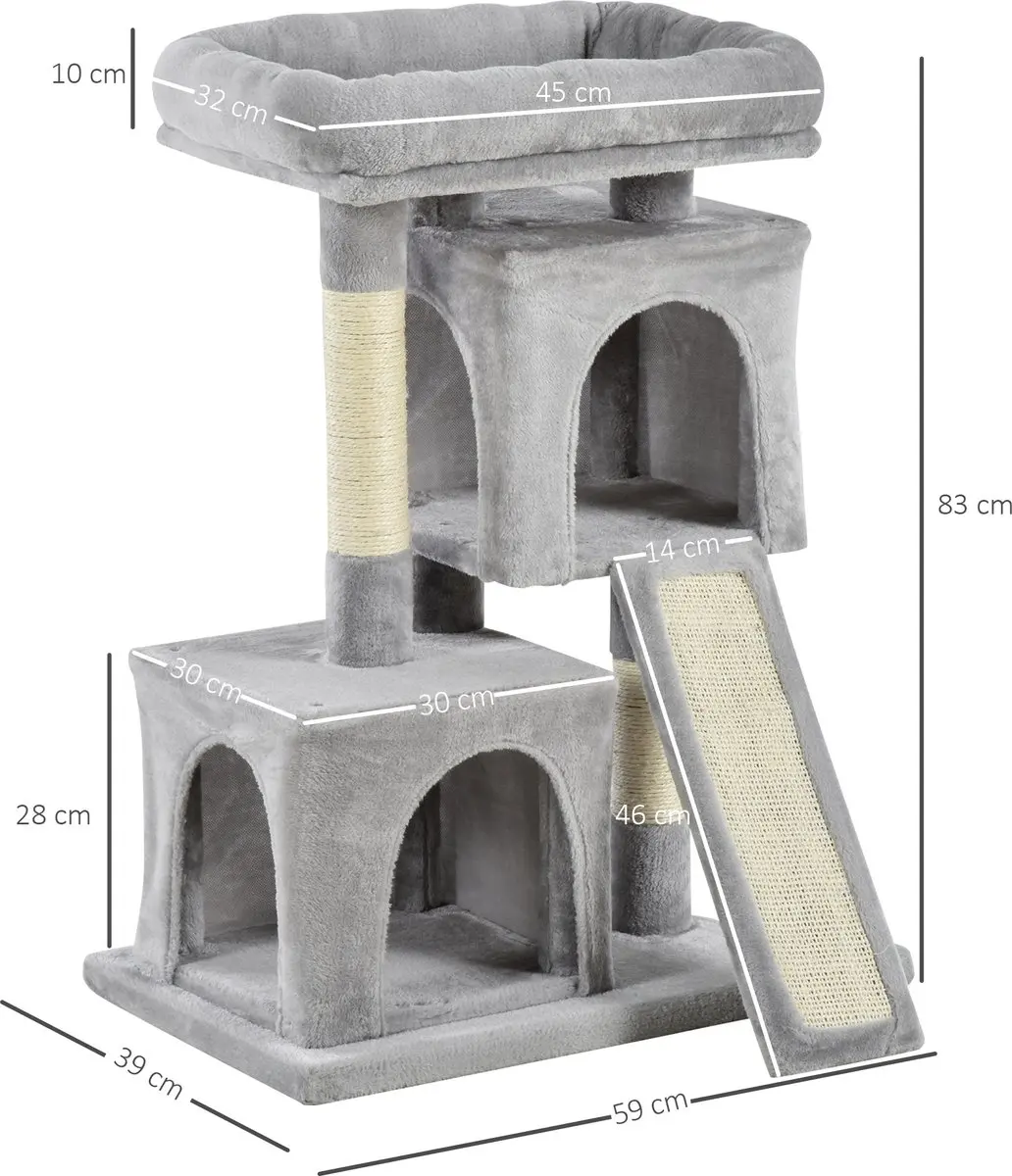 Pawhut Kattenboom D30-286 - 3 Niveaus - Lichtgrijs