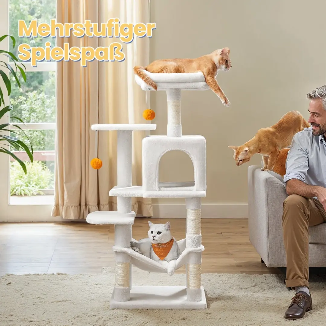 Songmics Krabpaal Kattenboom 5 Verdiepingen - 3 Ligplekken - Crèmewit