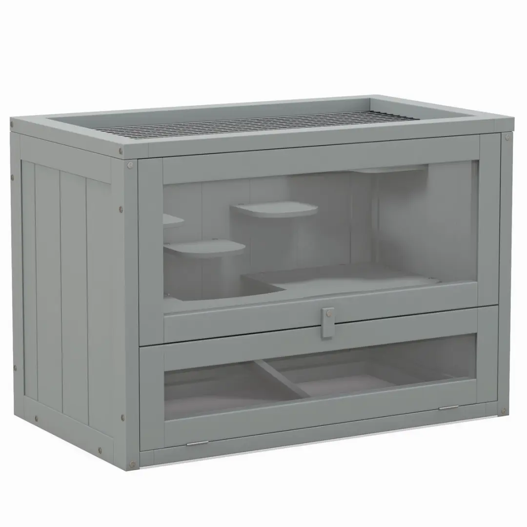 Pawhut Hamsterkooi Vurenhout 60x35x42cm Grijs
