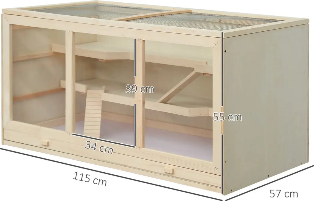 Pawhut Zwerghamster Nagerkooi 115x57x55cm - 3 verdiepingen - Natur