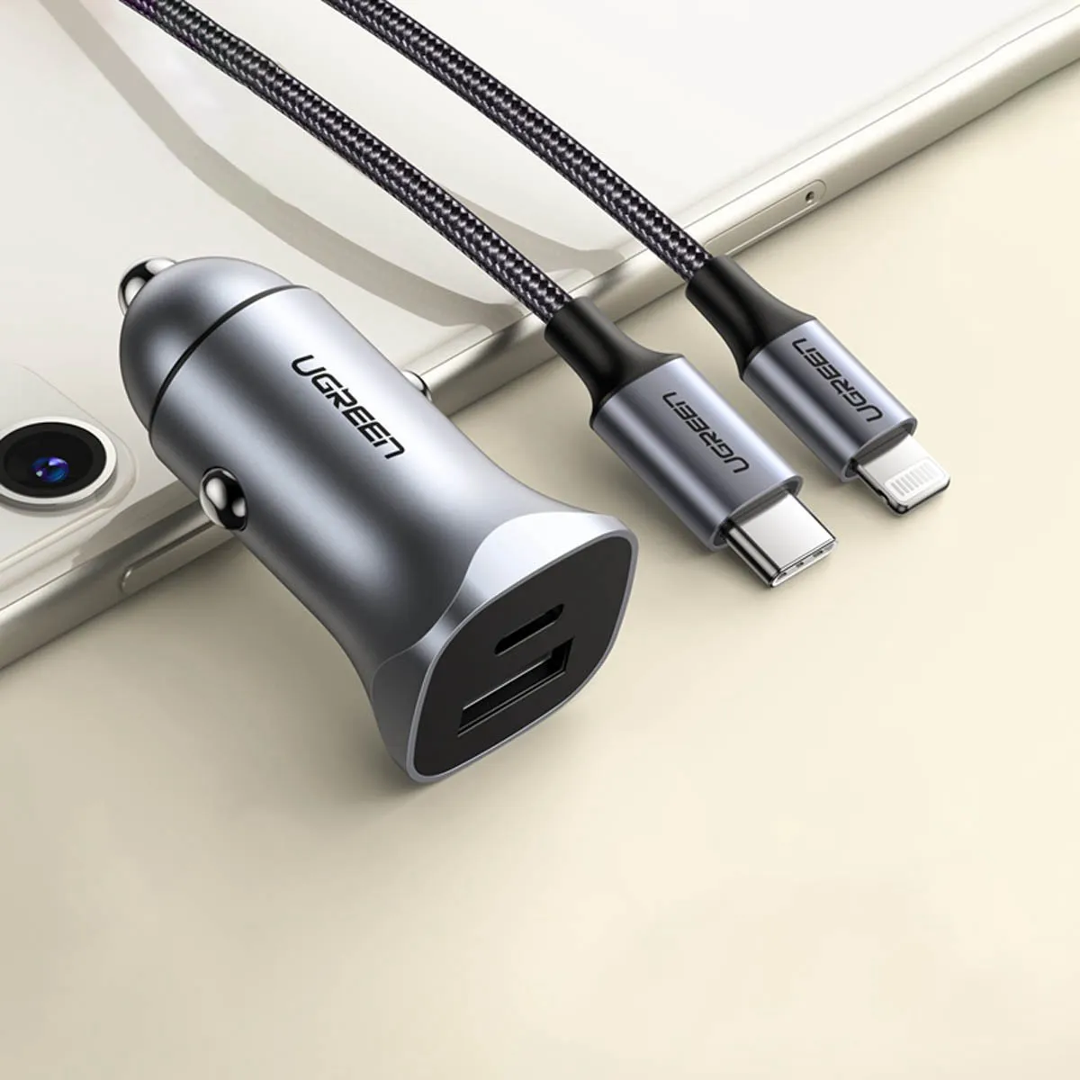 Ugreen 30W Autolader PD/QC - 2x USB - Zwart