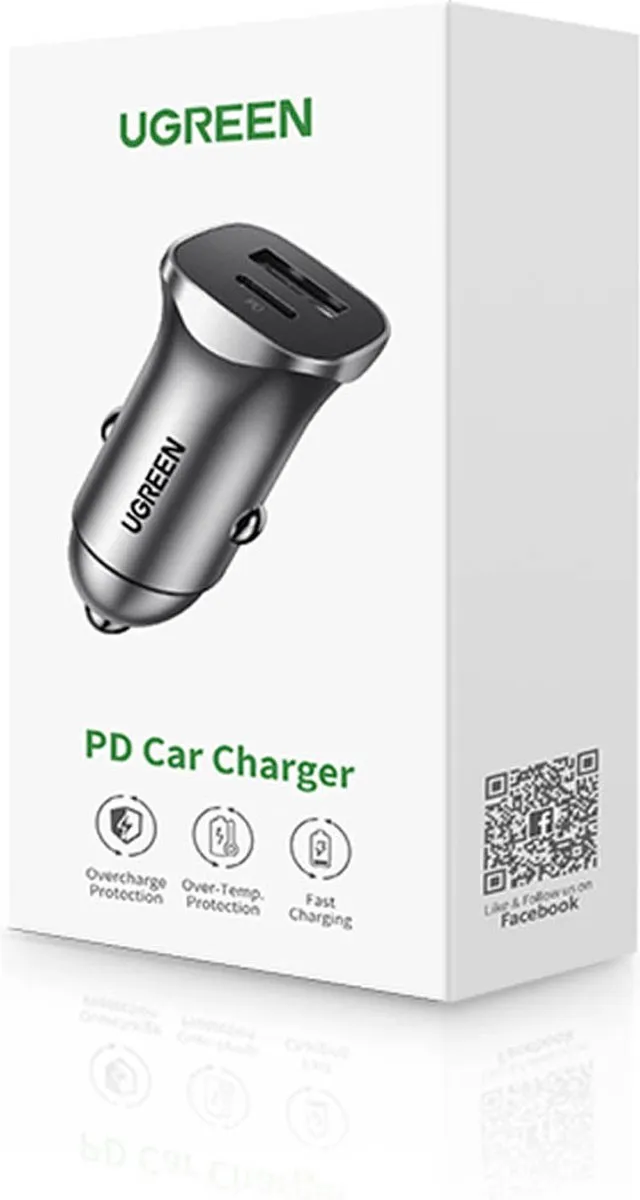 Ugreen 30W Autolader PD/QC - 2x USB - Zwart