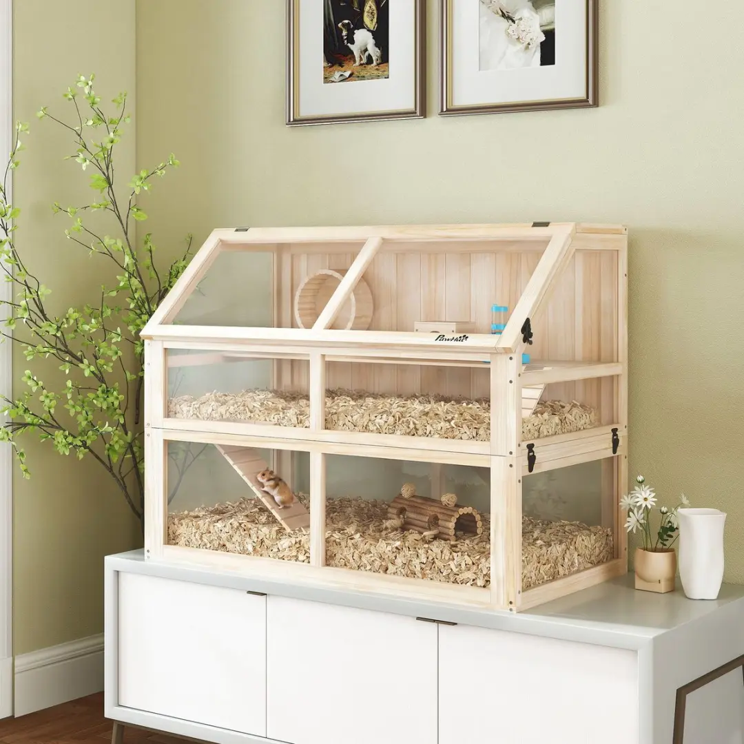Pawhut Hamsterkooi Natuurlijk Hout 95x53x76cm