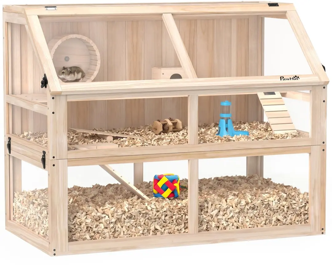 Pawhut Hamsterkooi Natuurlijk Hout 95x53x76cm