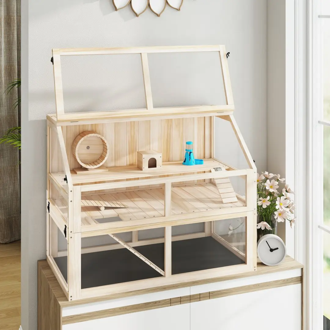 Pawhut Hamsterkooi Natuurlijk Hout 95x53x76cm