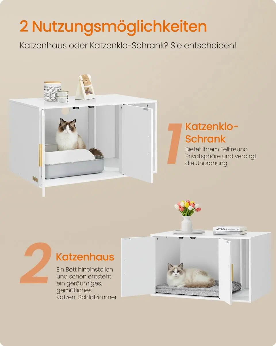 Songmics Kattenhuis met Scheidingswand - 80x50x45cm - Wit