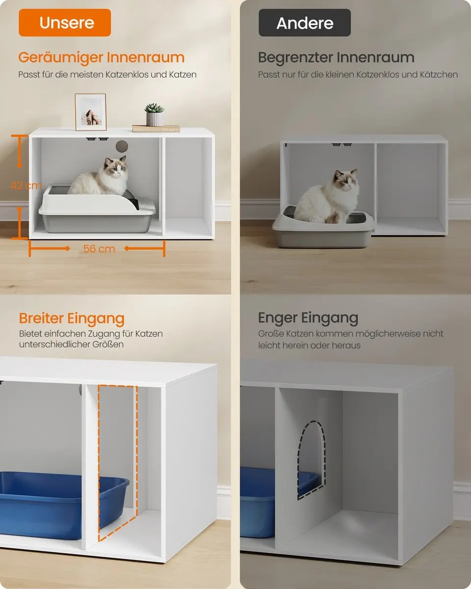 Songmics Kattenhuis met Scheidingswand - 80x50x45cm - Wit