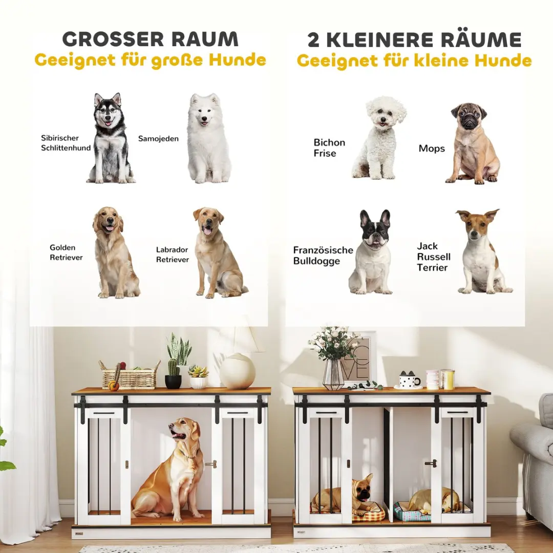 Pawhut Hondenhok 2-ruimte 120x60x88,5cm - Wit