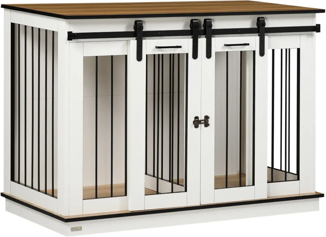 Pawhut Hondenhok 2-ruimte 120x60x88,5cm - Wit