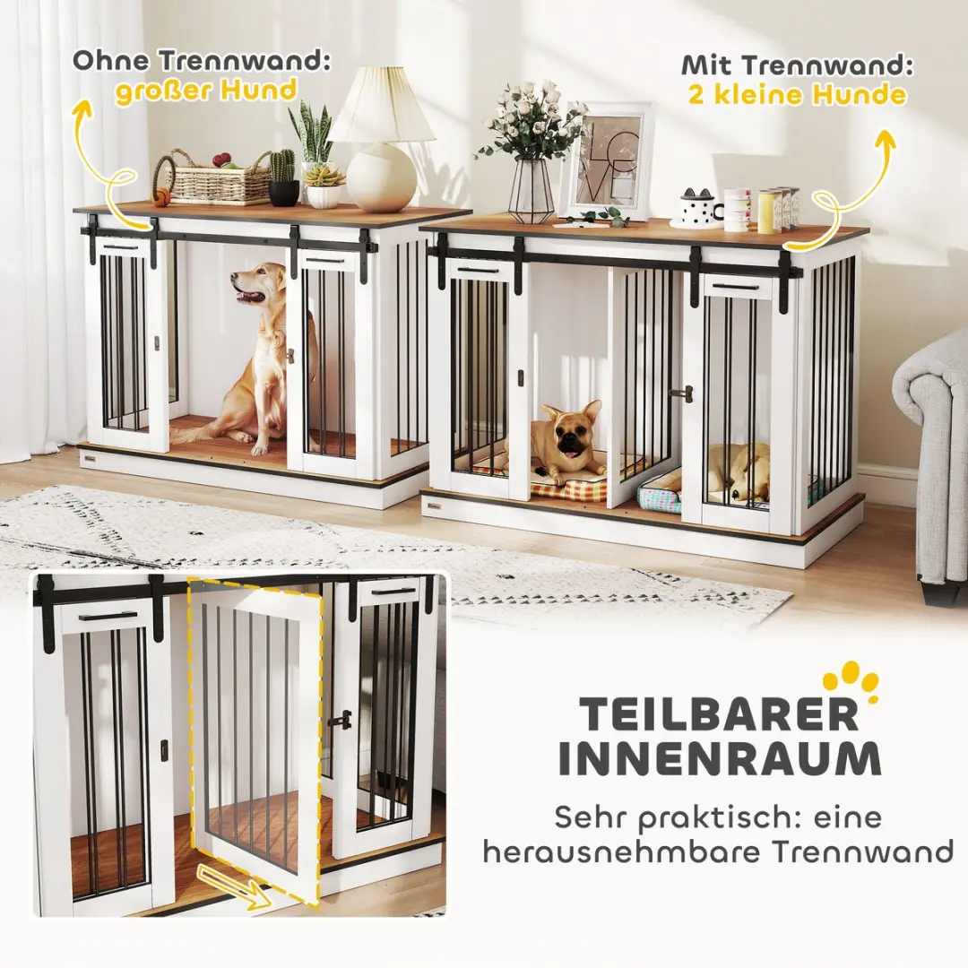 Pawhut Hondenhok 2-ruimte 120x60x88,5cm - Wit