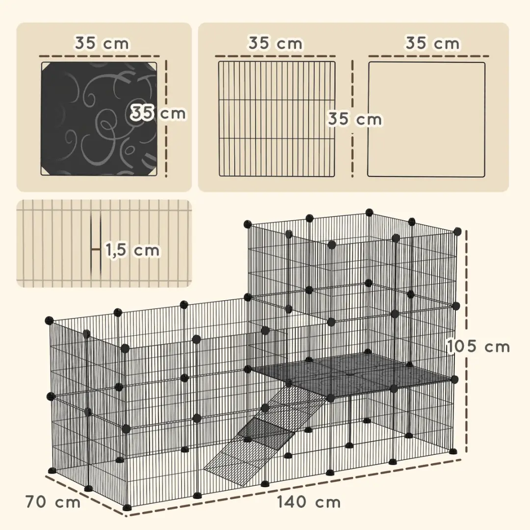 Pawhut Kleintiergehege 140x70x105cm - DIY Gitterpaneel - Zwart - afbeelding 6 van 6