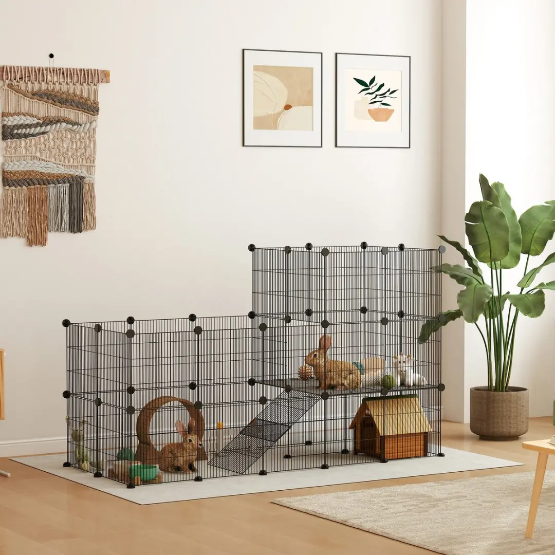 Pawhut Kleintiergehege 140x70x105cm - DIY Gitterpaneel - Zwart