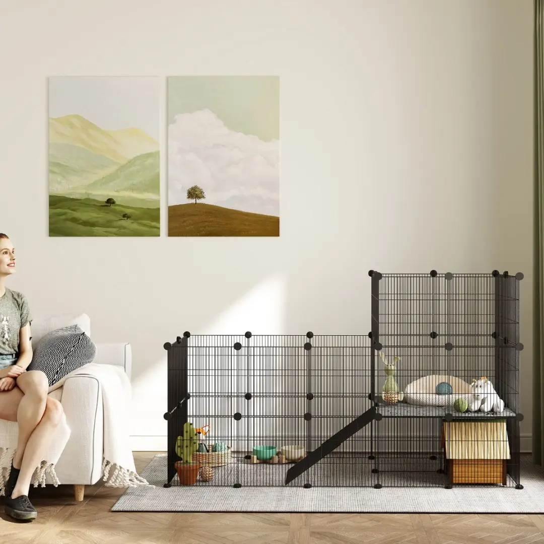 Pawhut Kleintiergehege 140x70x105cm - DIY Gitterpaneel - Zwart
