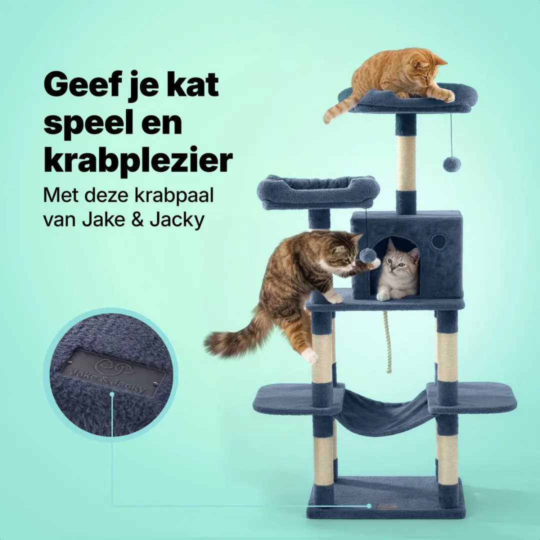 Jake and Jacky Krabpaal Kattenboom Donkergrijs - 147cm - 7 Ligplekken