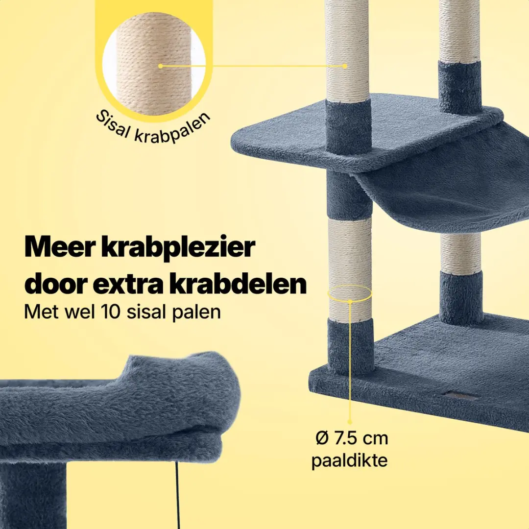 Jake and Jacky Krabpaal Kattenboom Donkergrijs - 147cm - 7 Ligplekken