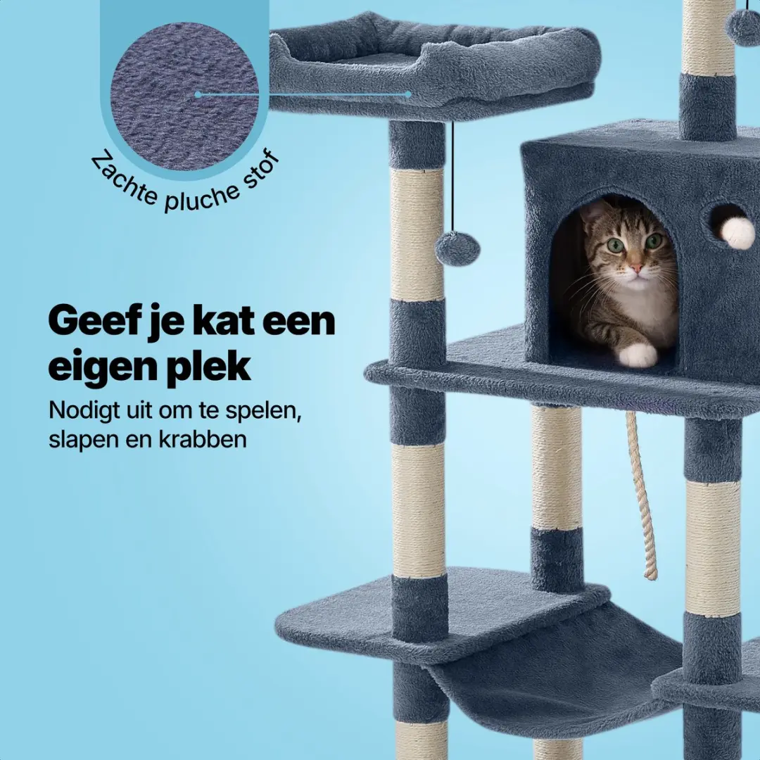 Jake and Jacky Krabpaal Kattenboom Donkergrijs - 147cm - 7 Ligplekken