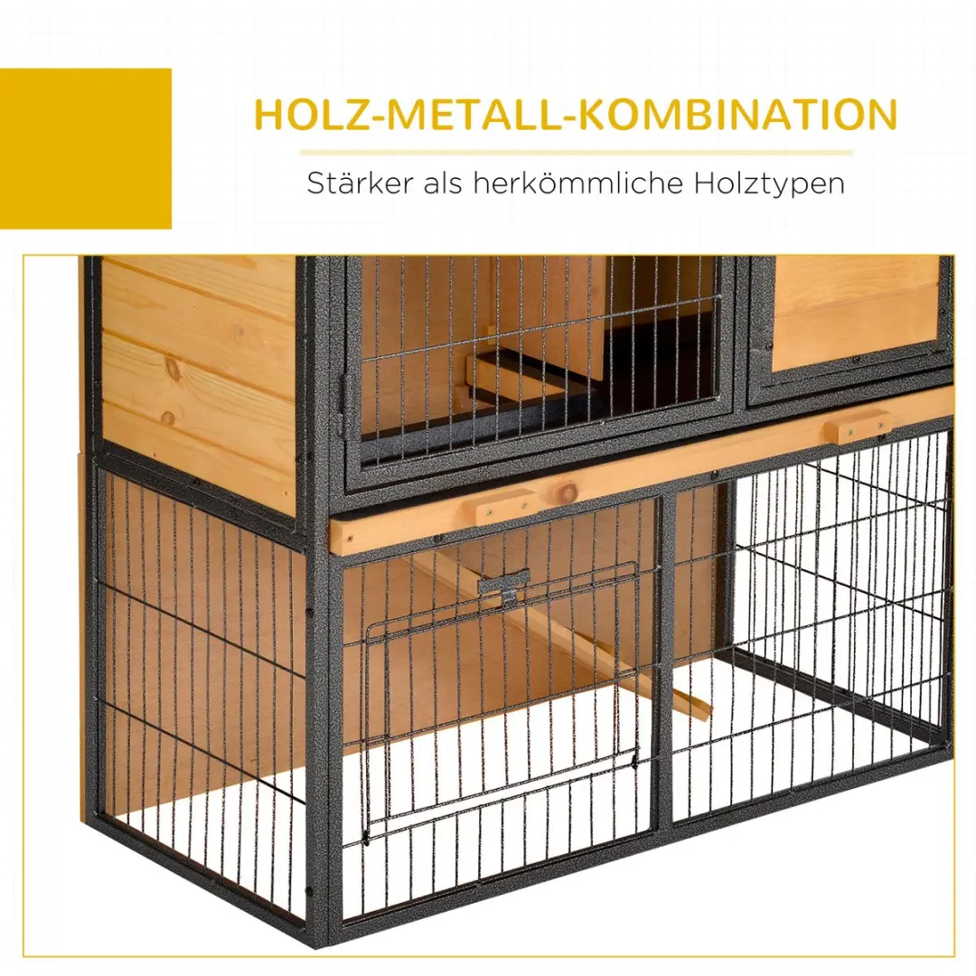 Pawhut Hasenstall 2 Verdiepingen - 89,5x45x81cm - Hellgeel/Zwart