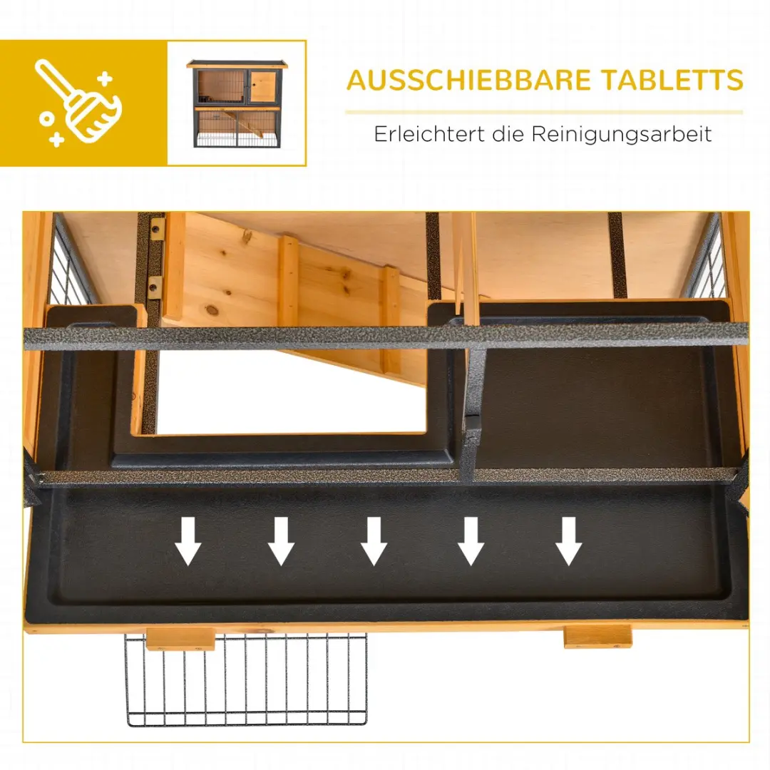 Pawhut Hasenstall 2 Verdiepingen - 89,5x45x81cm - Hellgeel/Zwart