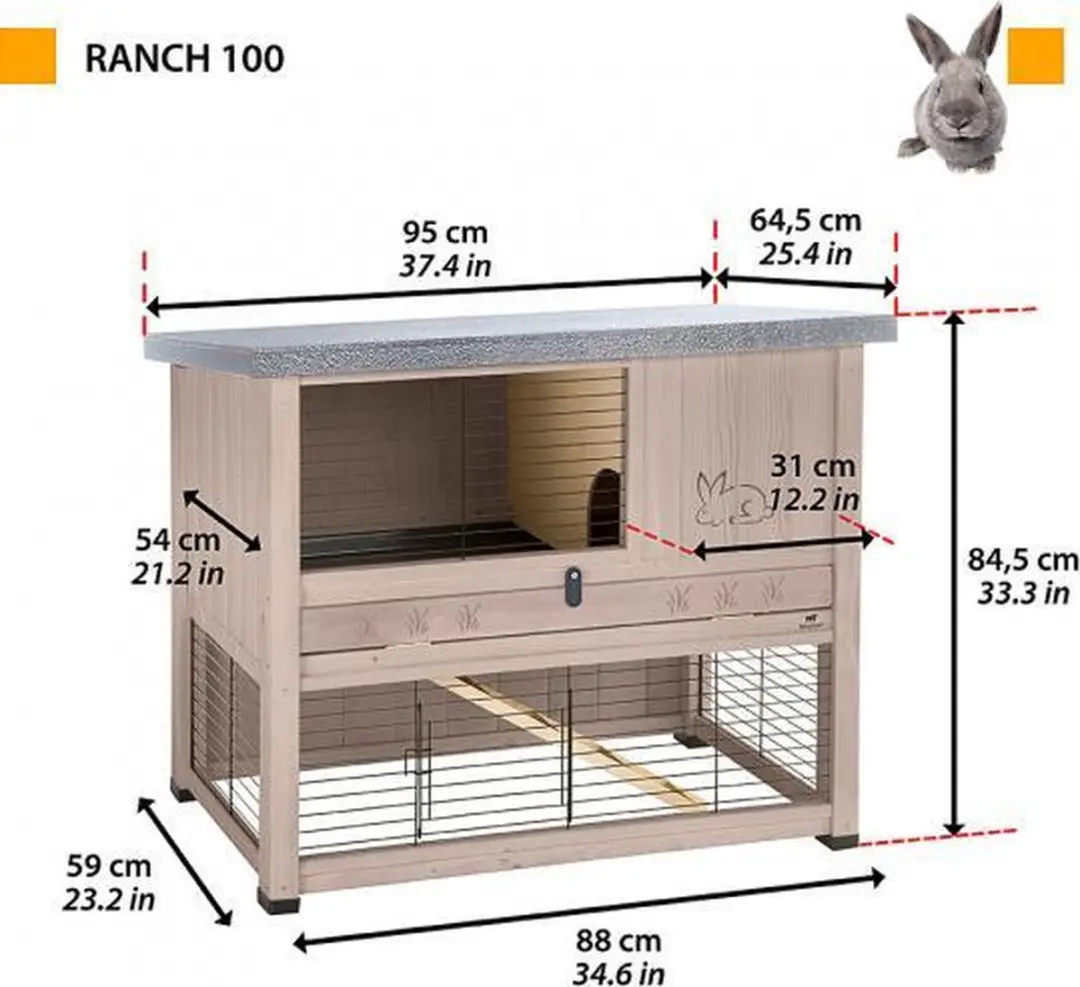 Ferplast Konijnenhok Ranch 100 Restyle 95x64,5x84,5cm - Grijs