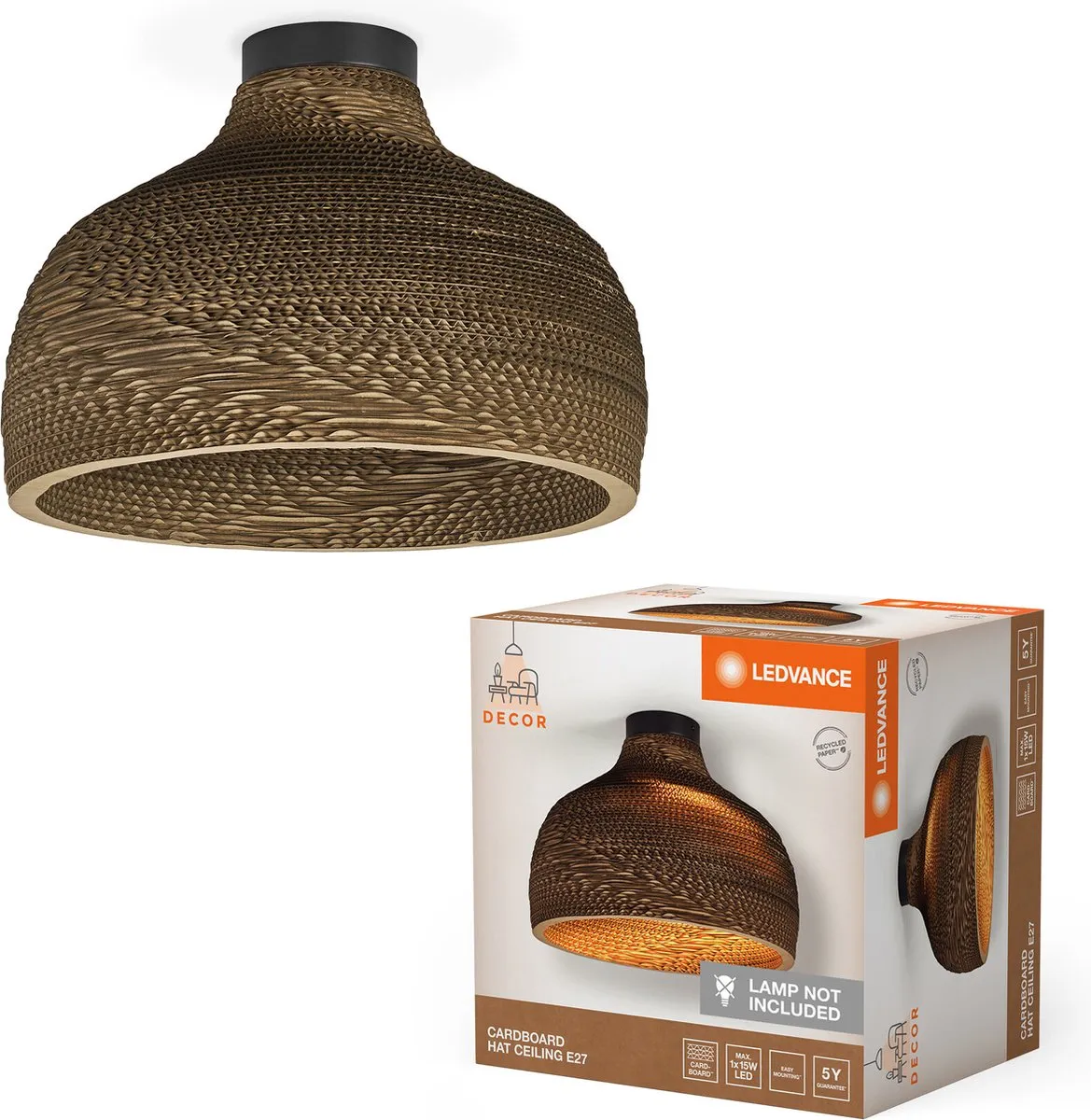 LEDVANCE Decor Cardboard Hat Plafondlamp E27 - Bruin - 360mm