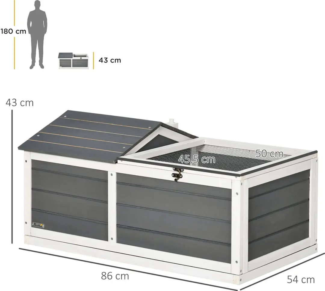 Pawhut Schildpaddenhuis Vurenhout 86x54x43cm - Donkergrijs