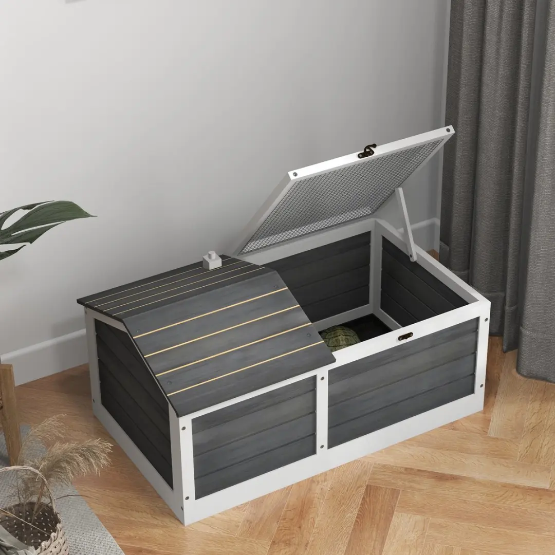 Pawhut Schildpaddenhuis Vurenhout 86x54x43cm - Donkergrijs