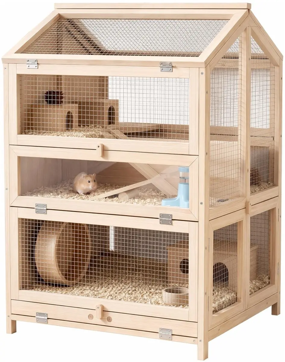 Pawhut Hamsterkooi - 68x61,5x90cm - Vurenhout - Natuurlijk
