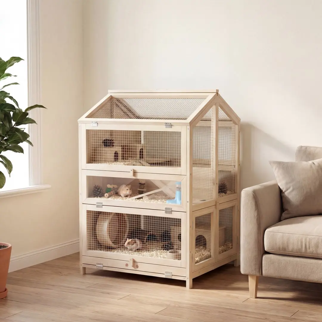 Pawhut Hamsterkooi - 68x61,5x90cm - Vurenhout - Natuurlijk