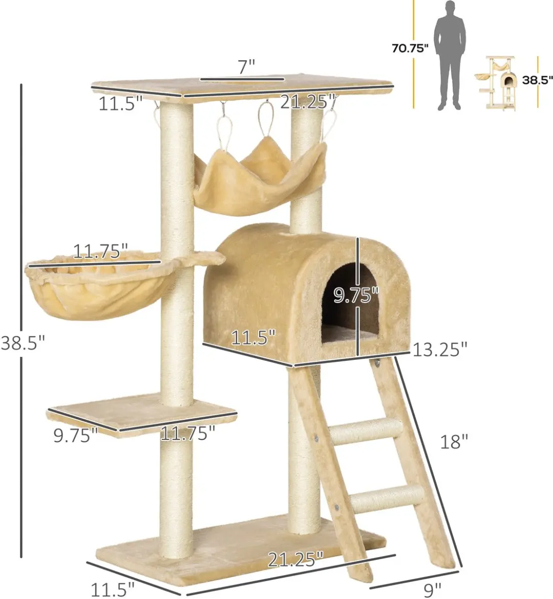 Pawhut Kattenboom 54x29,5x98cm - Beige