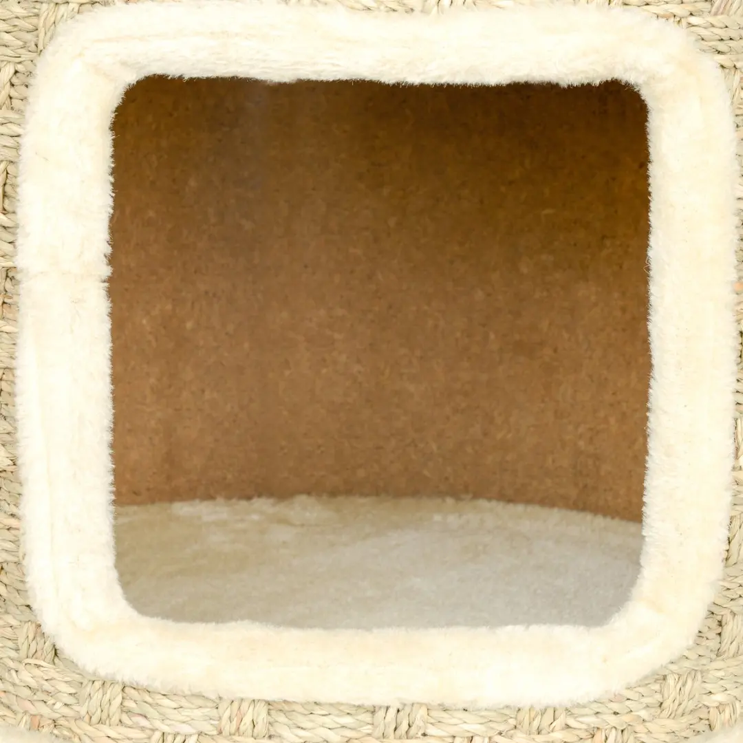 Pawhut Kratztonne 37cm Kattenhuis 2-laags - Sisal - Khaki